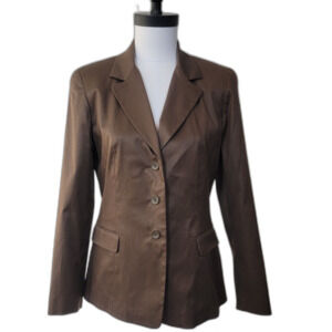 Talbots Stretch Blazer Jacket Size 10P Brown Silk Blend Lined 3 Button
